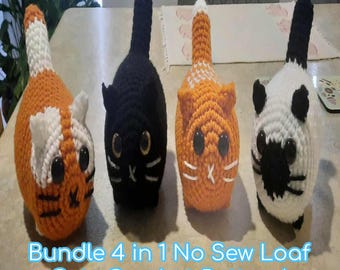 No Sew Loaf Cat häkeln Muster (4 Styles) / Loaf Kitties Muster / Calico Cat Muster / No Sew Loaf Cat Amigurumi Muster