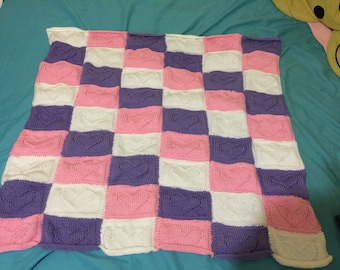 Cute Heart Engraved Patch Baby Blanket Knitting Pattern *DIGITAL DOWNLOAD*