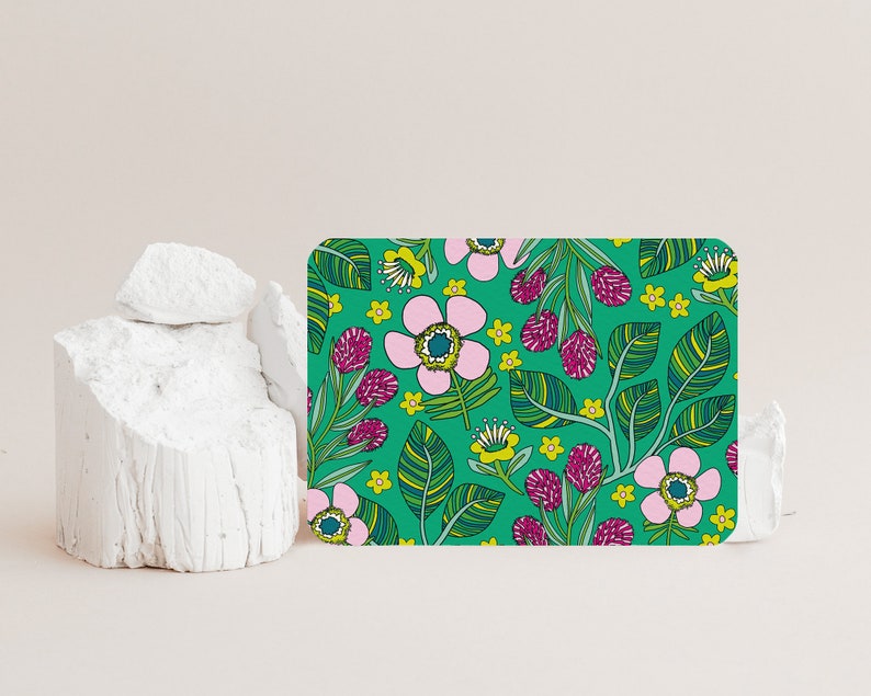 Postcard Flowers Green Card with floral pattern A6 Get Well Soon, Birthday, Friendship, Say Hi image 2