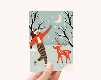 Cartolina di Natale A6 - Donna con cervo - cartolina/cartolina