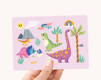 Card Dinoland - Dinosaur Illustration Postcard - Greeting Card for Kids