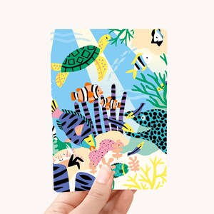 Postkarte Korallenriff - Grußkarte / Postkarte Meereslebewesen - Ozean Illustration - Meerestiere - Fischkarte