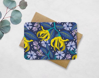 Postcard Ylang Ylang Flowers - Card with floral pattern A6 - Get Well Soon, Birthday, Friendship, Say Hi