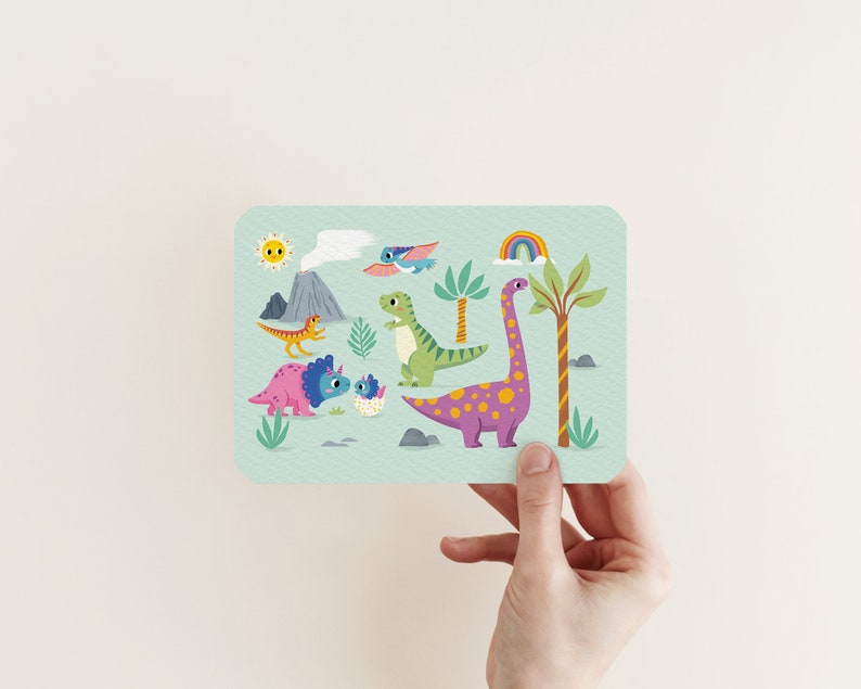 Cartolina Dinoland - Biglietto con Dino's A6 - Biglietto perfetto per i bambini! Include busta kraft immagine 3