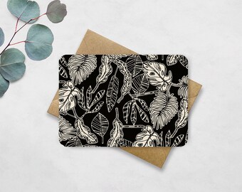 Postcard Jungle Black and White - Card with jungle leaves and plants pattern A6 - Get Well Soon, Birthday, Friendship, Say Hi