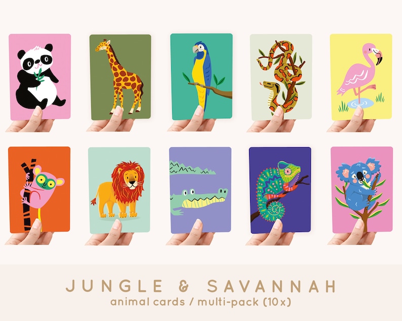 Kaarten Jungle & Savannah A6 MULTI-PACK 10x dieren Postkaart / ansichtkaart afbeelding 1