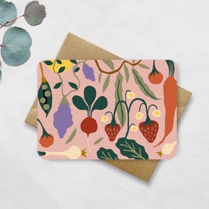 Postkaart Moestuin - Kaart met Groente en Fruit print A6 - Ansichtkaart Beterschap, Verjaardag, Feestje, Sterkte, Vriendschap