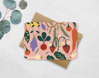 Cartolina Orto - Cartolina con stampa Frutta e Verdura A6 - Cartolina Guarisci, Compleanno, Festa, Forza, Amicizia