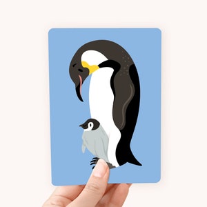 Postkaart Pinguin met Baby - Leuke kaart voor kids en dierenliefhebbers!
