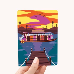 Card A6 - Cruise Cambodia - greeting card / postcard - digital print - greeting cards set Marijke Buurlage postcard set boat illustration