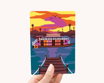 Card A6 - Cruise Cambodia - greeting card / postcard - digital print - greeting cards set Marijke Buurlage postcard set boat illustration