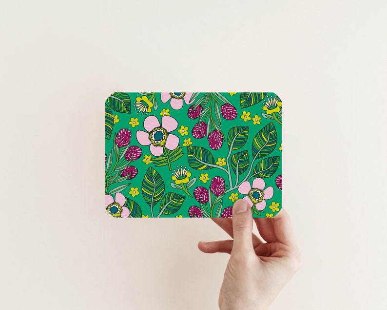 Postcard Flowers Green Card with floral pattern A6 Get Well Soon, Birthday, Friendship, Say Hi image 3