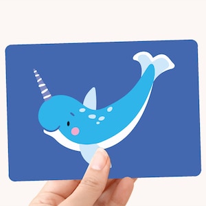 Kaart Narwal - Oceaandieren Illustratie - Postkaart / Ansichtkaart A6 voor Kinderen