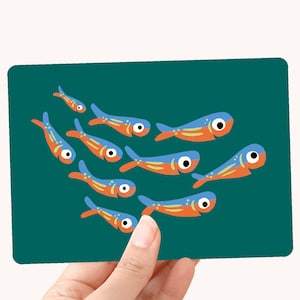 Carte postale Sardines - Carte postale illustrée avec du poisson joyeux