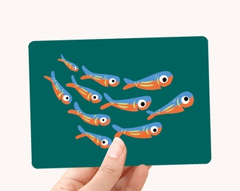 Carte postale Sardines - Carte postale illustrée avec du poisson joyeux