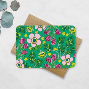 Postcard Flowers Green Card with floral pattern A6 Get Well Soon, Birthday, Friendship, Say Hi image 1