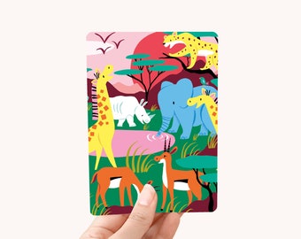 Postcard Safari Jungle - A6 greeting card / postcard - postcards animals - animals postcards - animal postcard kids - postcard jungle art