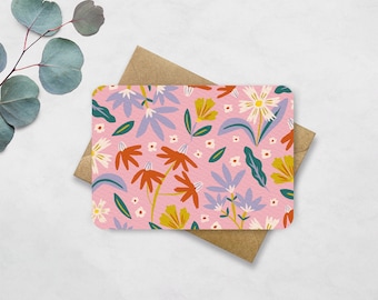 Postcard Flowers - Card with floral pattern A6 - Get Well Soon, Birthday, Friendship, Say Hi