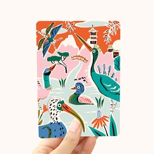 Mapa del lago japonés - Postal / Postal de aves - Ilustración de la naturaleza