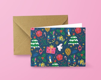 Christmas card folded with cheerful winter pattern - A6 illustrated Christmas card