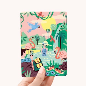 Postkaart Tropisch Paradijs - Ansichtkaart met Flamingo's - Natuur Illustratie