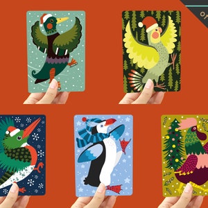 MULTI-PACK 5x Christmas Cards A6 'Christmas Birds' - 5 seasonal greeting cards for Christmas