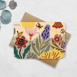 Postkaart Tuin Bloemen - Kaart met Bloemenprint A6 - Ansichtkaart Beterschap, Verjaardag, Feestje, Sterkte, Vriendschap