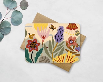 Postcard Garden Flowers - Card with floral pattern A6 - Get Well Soon, Birthday, Friendship, Say Hi