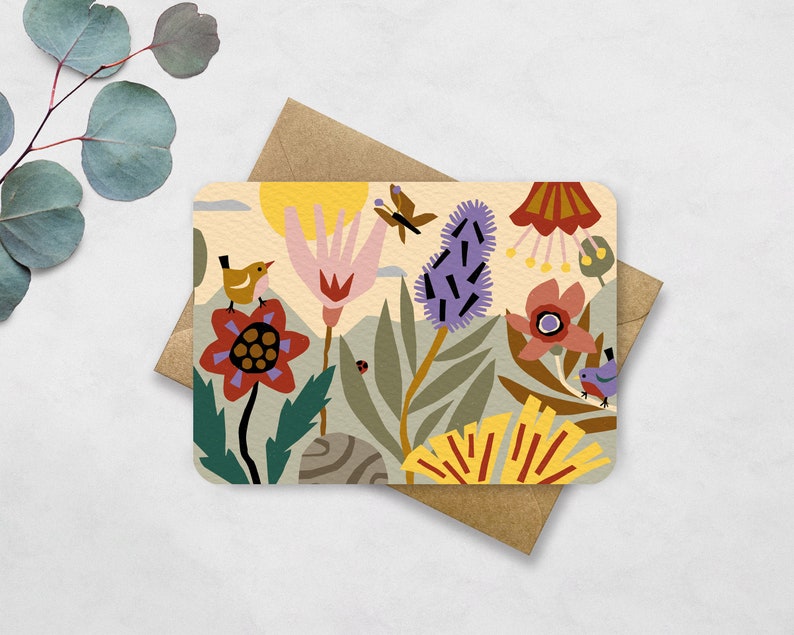 Postcard Garden Flowers Card with floral pattern A6 Get Well Soon, Birthday, Friendship, Say Hi image 1