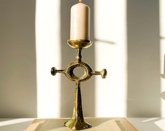 Vintage Brutalist Kerzenhalter Messing poliert Pap Zoltan 1960er Jahre Kerzenhalter Brutalismus Ära