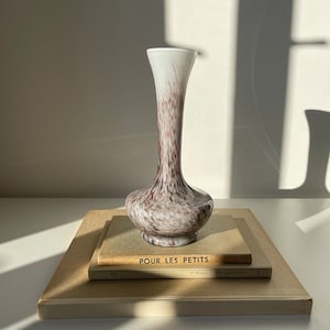 Vintage Mid Century Modern Opaline Glass Vase Italy Florence Red Black 1960s 60s Italian Glass Art Vase