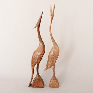 Wooden Cranes, Wooden Figurines, Hand crafted, Mid Century Modern 1960s 60s Bird Figurines