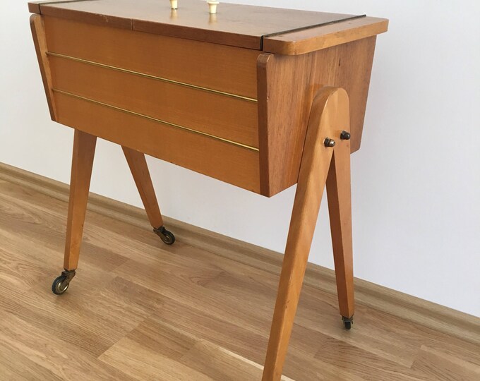 Vintage Sewing Box Stand With Legs and Wheels Light Iak Wood Etsy