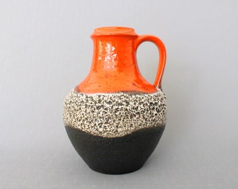 CARSTENS TOENNISHOF Handled Vase / Pitcher XL - Fat Lava - orange - black - 7056-25 -60s - 70s- West German Pottery