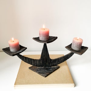Massive Brutalist Candle Holder 3 Arms Wrought Iron XL Black