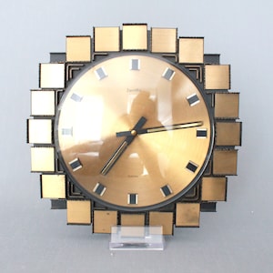 Mid Century Brutalist Wall Clock Brass by Zentra German 1960s 1970s Space Age Atomic Design