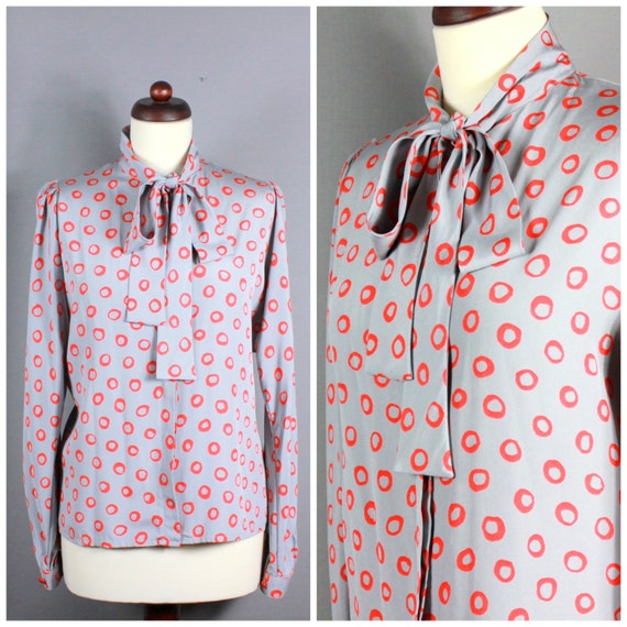 Vintage 70s Silk Blouse Long Sleeve Secretary Puss