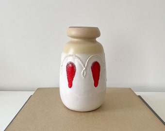 Vintage Vase Haldensleben Weiß Beige Rot 1960er 1970er Jahre Mid Century Modern Midmod Modernist