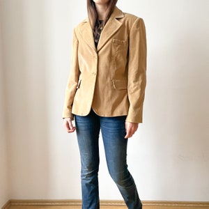 Women Corduroy Beige Tailored  Blazer Jacket Cotton Small Medium
