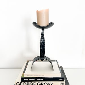 Vintage Monumental Brutalist Candle Holder Wrought Iro Blck 1970s Hand Made German