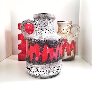Vintage Handled Vase Scheurich West Germany 414-16 mid century modern 60s 70s Zig Zag
