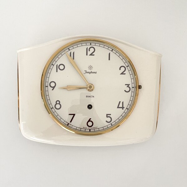 Vintage ART DECO Junghans Ceramic Porcelain Wall Clock 1930's 1940s RARE Max Bill cream white