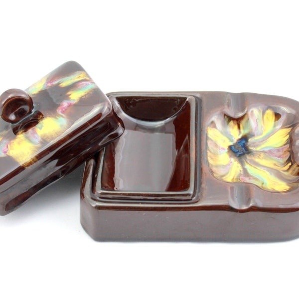 Vintage 1940 art deco ceramicznych papierosów i popielniczka Box palacze ustawić Austria