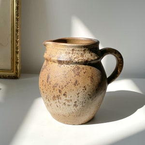 Vintage Rustic Brown Wabi Sabi Pitcher Handled Vase West German Pottery Handmade Artisan Vessel