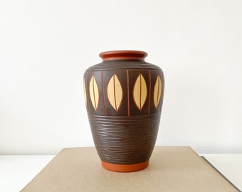 Mid Century Modern SAWA Vase Braun Gelb 50er 60er Modernist Keramik WG West German Pottery