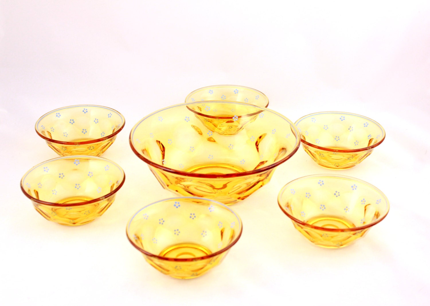 Vintage 1970's Glass Bowl Set Amber Glass