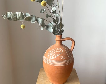 Vintage rustikales Land Terrakotta Gefäß / Antiker Krug / Wabi Sabi Vase / alte unglasierte Tonvase