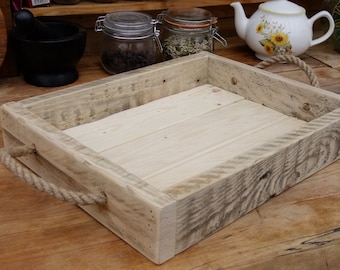 Rustic breakfast tray / Handmade Wooden Tray - Pallet Wood Serving Tray- 3 Finishes - Natural / Medium oak / Dark oak