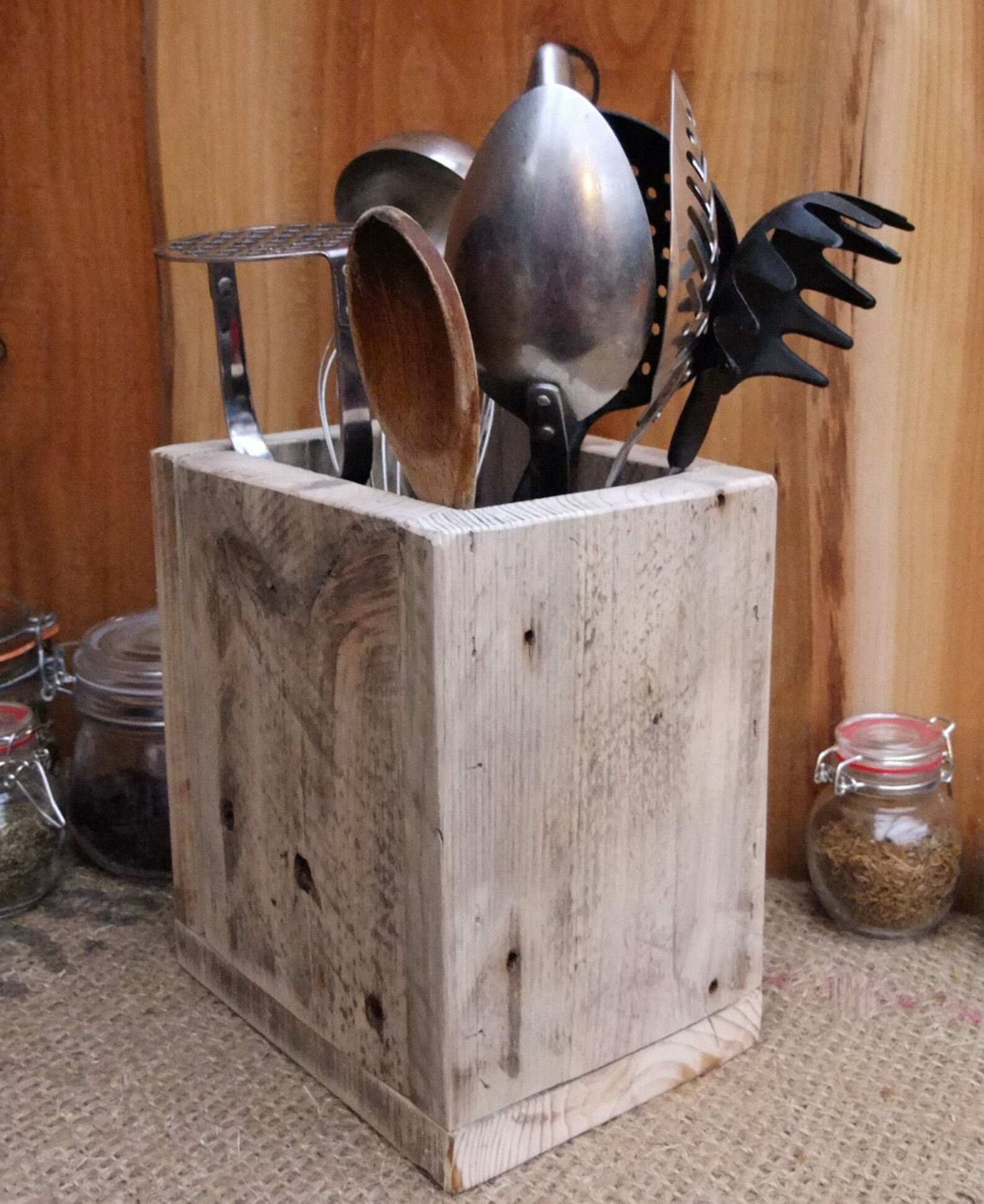 Rustic Kitchen Utensil Storage / Holder Reclaimed Wood Box Etsy UK