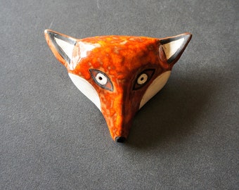 RED FOX figurine, pottery whistle animal figures, fox head home decor, animal ornament